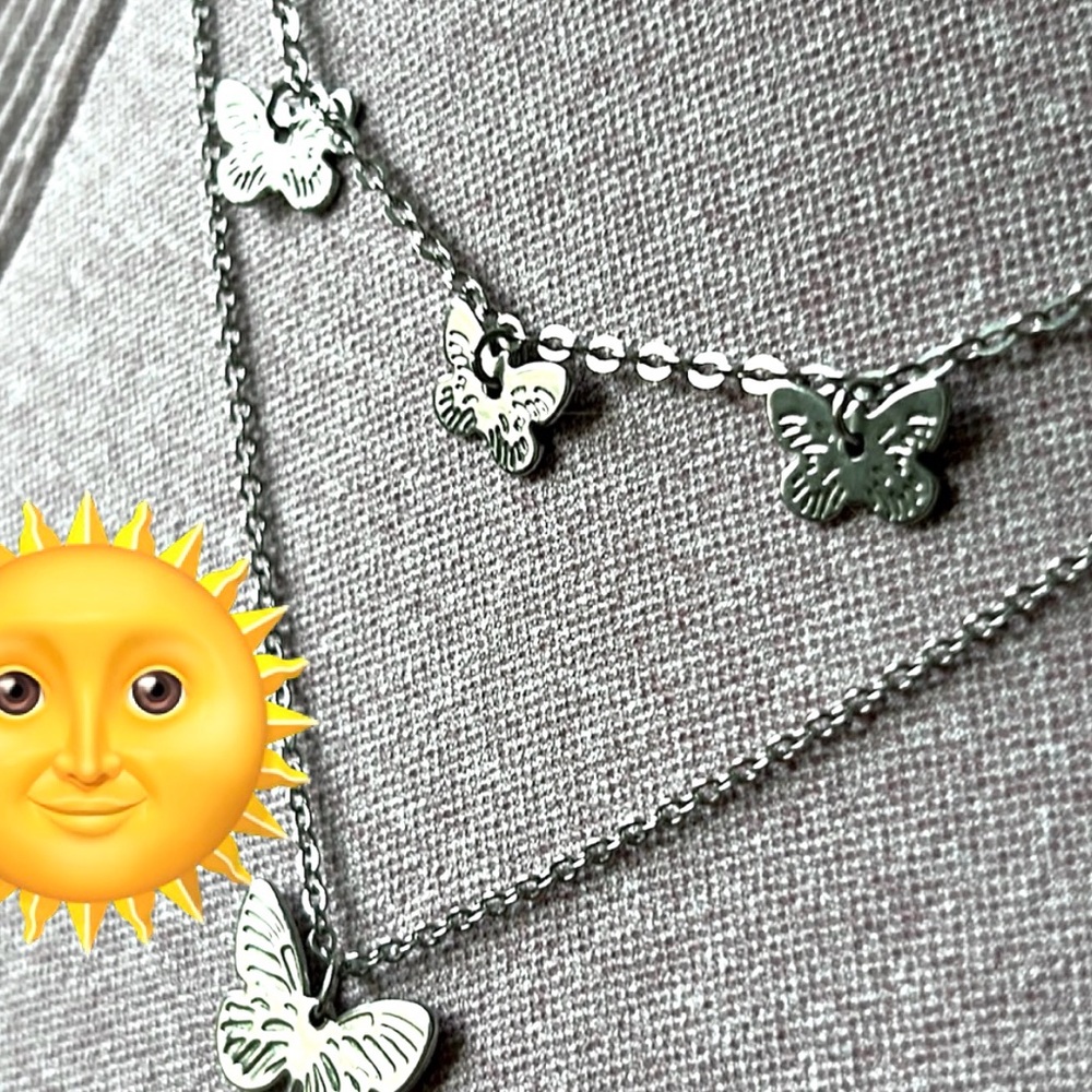 Double Layer Butterfly Fashion Necklace Adjustable Length